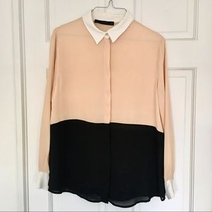 Color Block Button Down Shirt Blush/Black